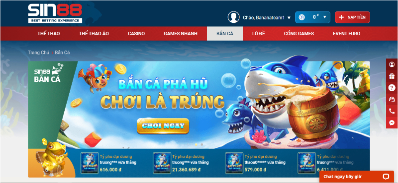 Bắn Cá - Cuộc phiêu lưu đại dương xanh của Sin88 dành cho game thủ giàu có